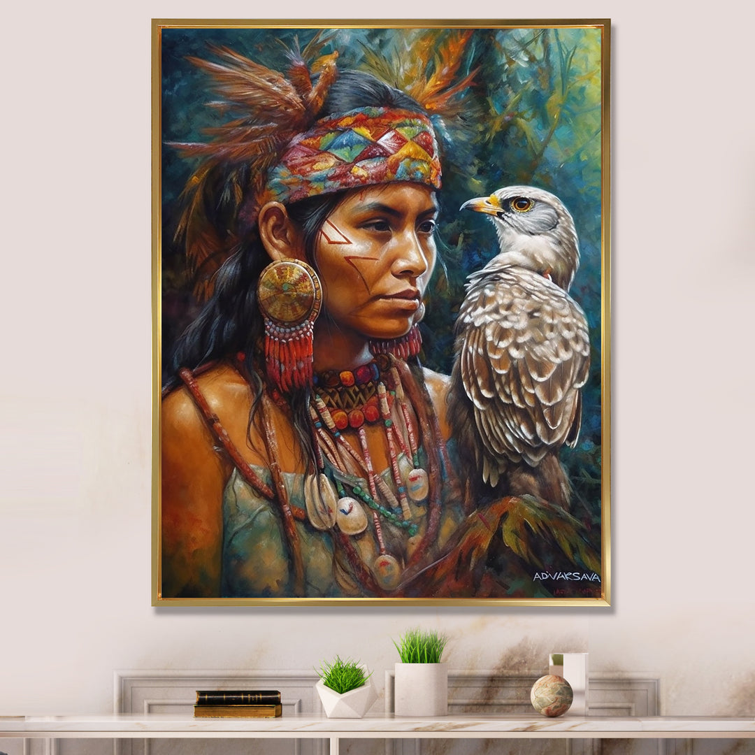 Native Woman With Magical Owl - Owl Wall Decor