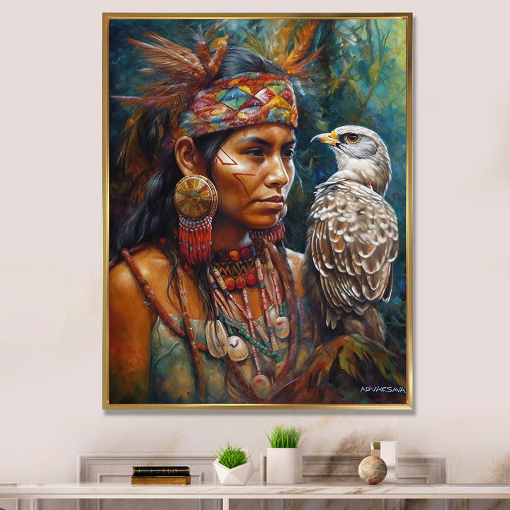 Native Woman With Magical Owl - Owl Wall Decor