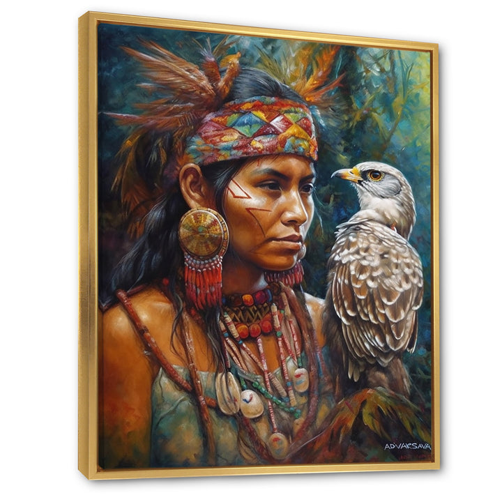 Native Woman With Magical Owl - Owl Wall Decor