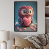 Cute Litte Knitted Pink Heart Owl - Owl Home Decor Art