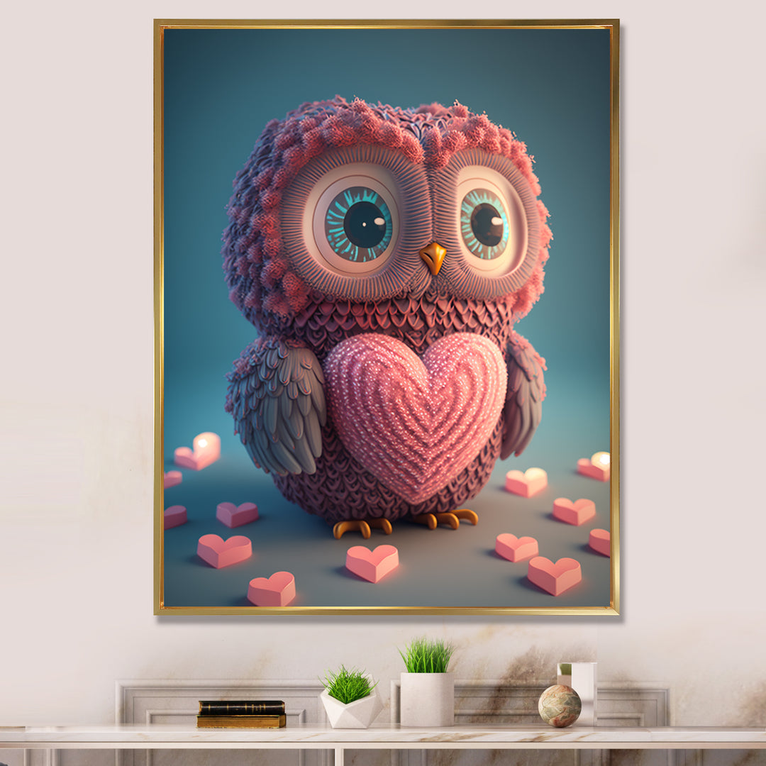 Cute Litte Knitted Pink Heart Owl - Owl Home Decor Art