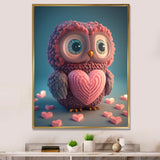 Cute Litte Knitted Pink Heart Owl - Owl Home Decor Art