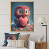 Cute Litte Knitted Pink Heart Owl - Owl Home Decor Art