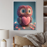 Cute Litte Knitted Pink Heart Owl - Owl Home Decor Art