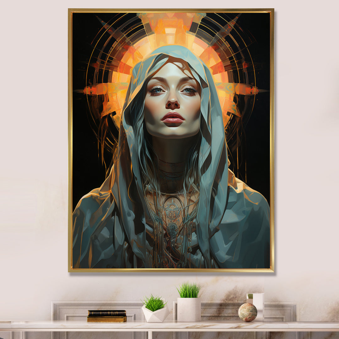 Radiant Portrait Of Holy Mary - Owl Canvas Wall Art