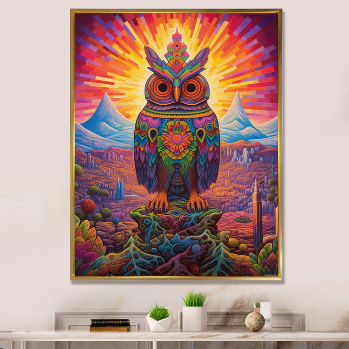 Portrait Of Purple Shamanic Owl Mexican Dessert - Owl Wall Decor