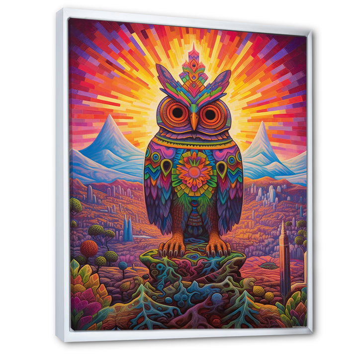 Portrait Of Purple Shamanic Owl Mexican Dessert - Owl Wall Decor