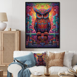 Purple Yellow Colorful Owl gaze - Purple Owl Wall Art