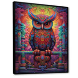 Purple Yellow Colorful Owl gaze - Purple Owl Wall Art