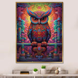 Purple Yellow Colorful Owl gaze - Purple Owl Wall Art