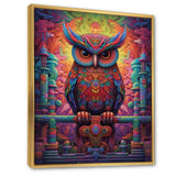 Purple Yellow Colorful Owl gaze - Purple Owl Wall Art
