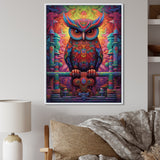 Purple Yellow Colorful Owl gaze - Purple Owl Wall Art