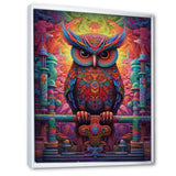 Purple Yellow Colorful Owl gaze - Purple Owl Wall Art