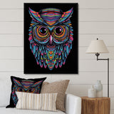 Psychedelic Owl Portrait On Black - Owl Home Decor Art