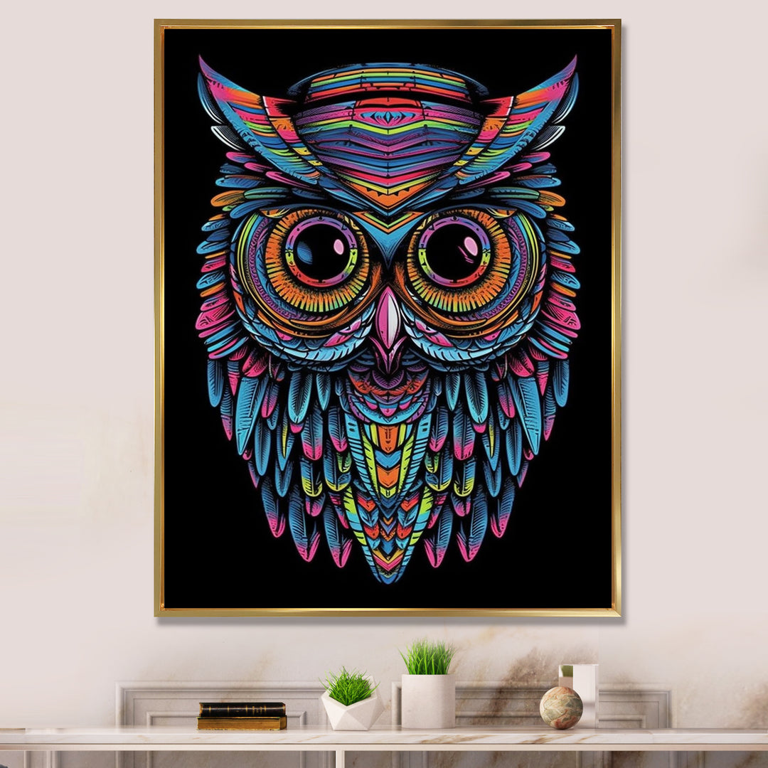 Psychedelic Owl Portrait On Black - Owl Home Decor Art
