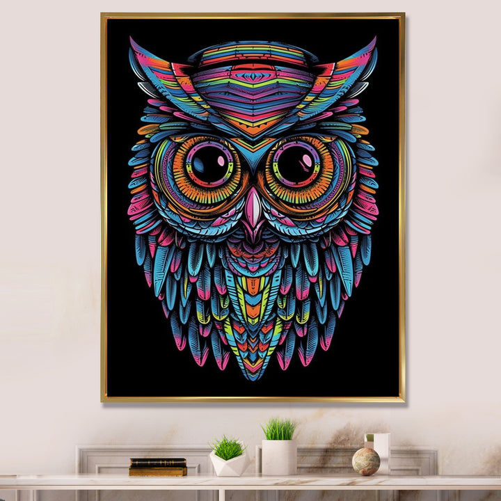 Psychedelic Owl Portrait On Black - Owl Home Decor Art