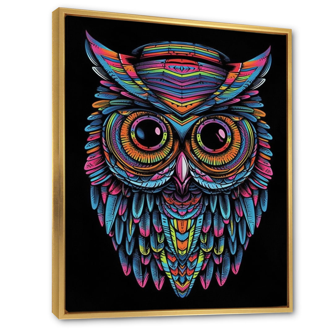 Psychedelic Owl Portrait On Black - Owl Home Decor Art
