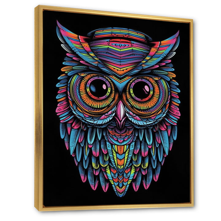 Psychedelic Owl Portrait On Black - Owl Home Decor Art