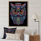 Psychedelic Owl Portrait On Black - Owl Home Decor Art