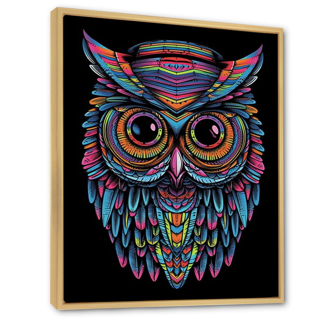 Psychedelic Owl Portrait On Black - Owl Home Decor Art