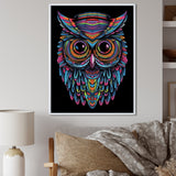Psychedelic Owl Portrait On Black - Owl Home Decor Art