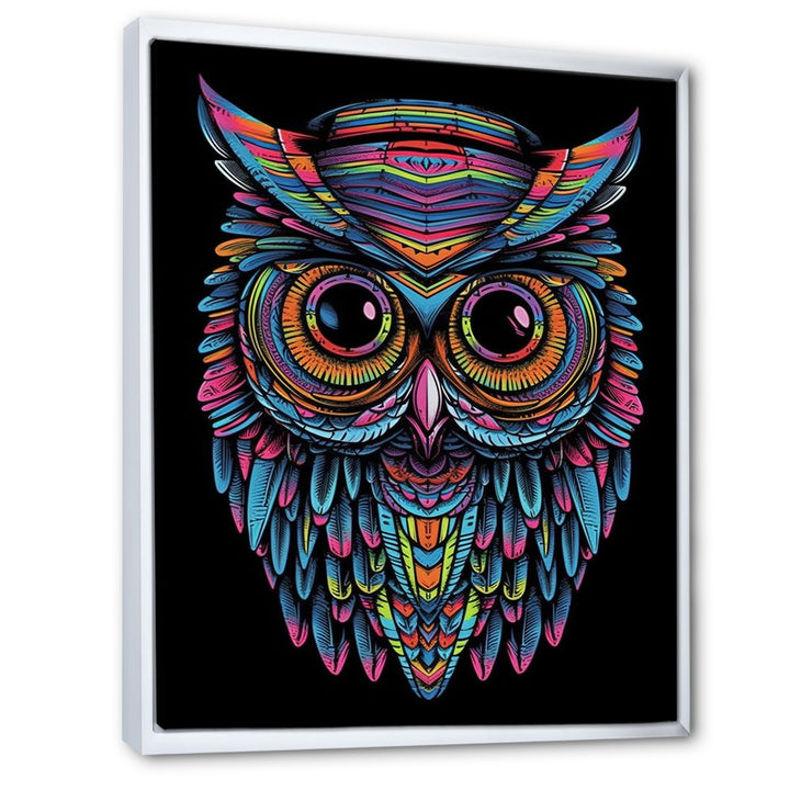 Psychedelic Owl Portrait On Black - Owl Home Decor Art