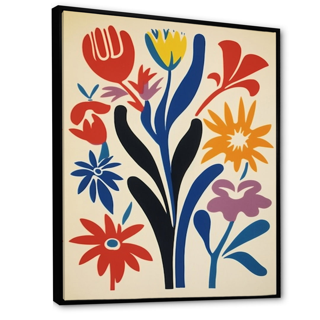 Abstract Retro Flowers In Blue Yellow Black - Owl Bedroom Wall Art