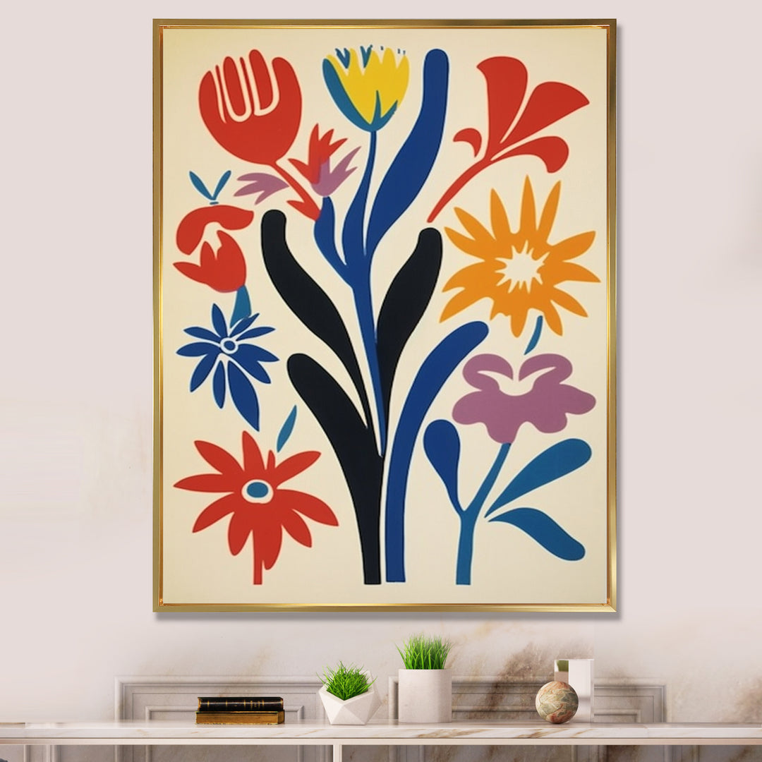 Abstract Retro Flowers In Blue Yellow Black - Owl Bedroom Wall Art