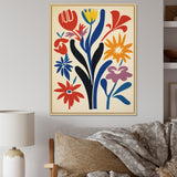 Abstract Retro Flowers In Blue Yellow Black - Owl Bedroom Wall Art