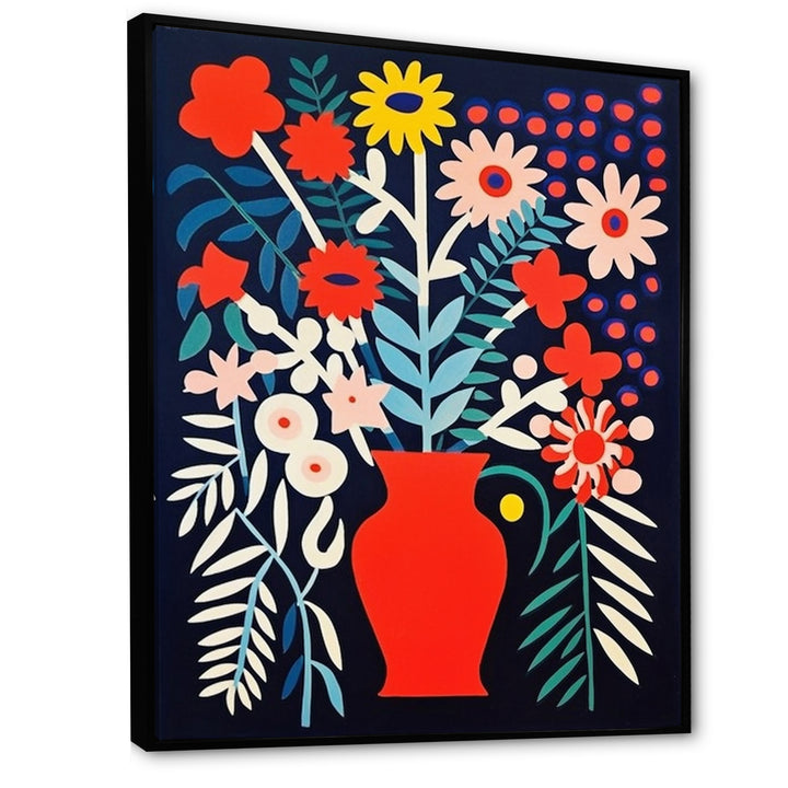 Retro Bouquet Wildflowers In Red Vase - Owl Canvas Wall Art