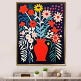 Retro Bouquet Wildflowers In Red Vase - Owl Canvas Wall Art