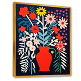 Retro Bouquet Wildflowers In Red Vase - Owl Canvas Wall Art
