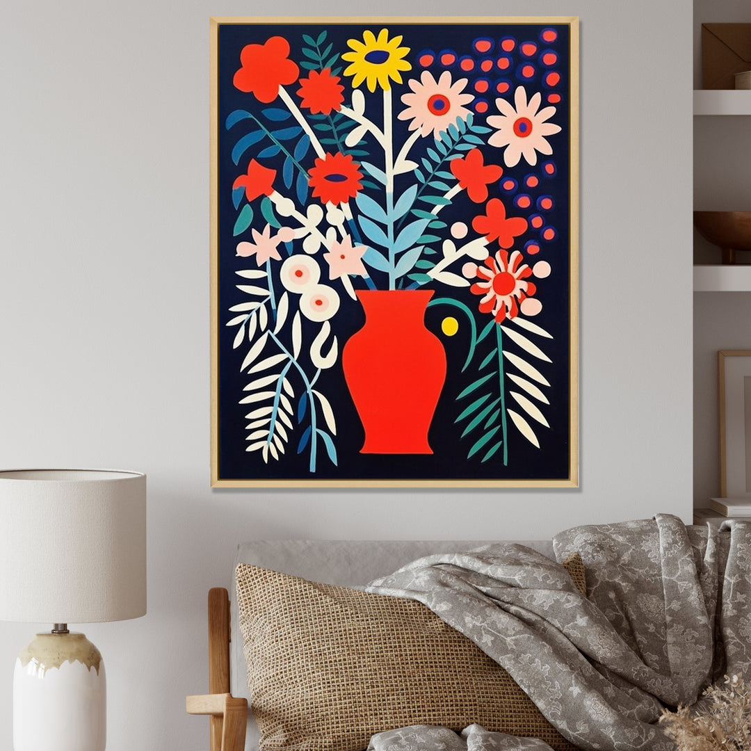 Retro Bouquet Wildflowers In Red Vase - Owl Canvas Wall Art