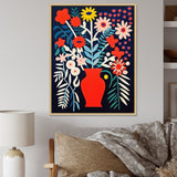 Retro Bouquet Wildflowers In Red Vase - Owl Canvas Wall Art