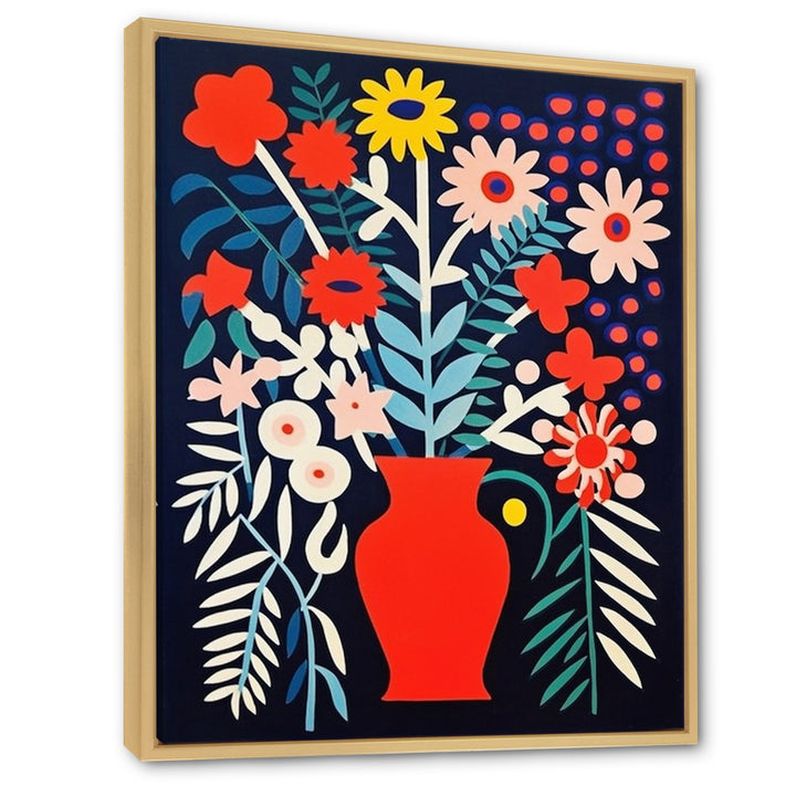 Retro Bouquet Wildflowers In Red Vase - Owl Canvas Wall Art