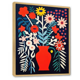 Retro Bouquet Wildflowers In Red Vase - Owl Canvas Wall Art