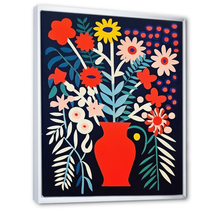 Retro Bouquet Wildflowers In Red Vase - Owl Canvas Wall Art