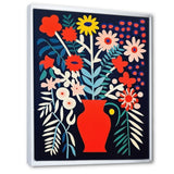Retro Bouquet Wildflowers In Red Vase - Owl Canvas Wall Art