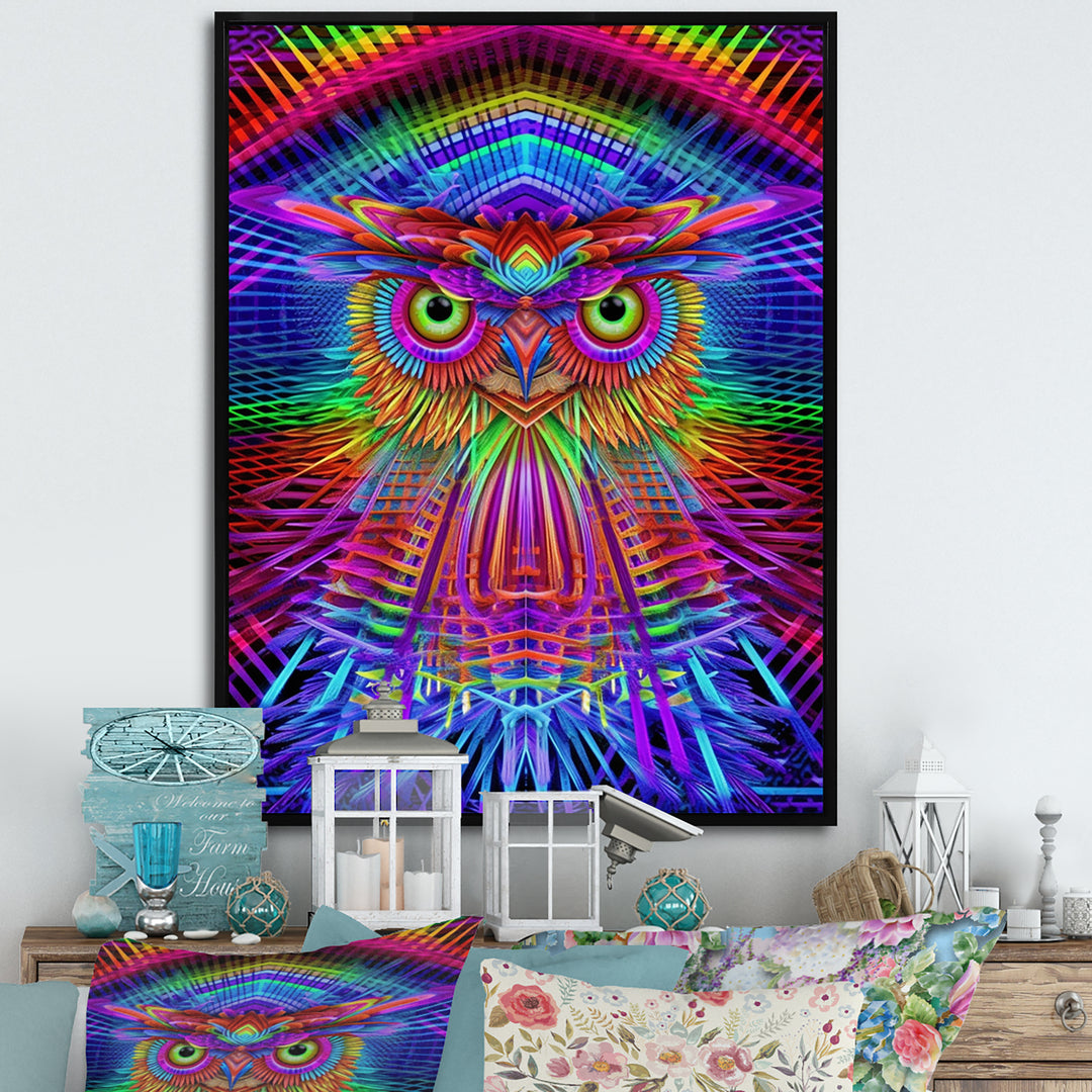 Psychedelic Rainbow Owl Portrait - Owl Wall Decor