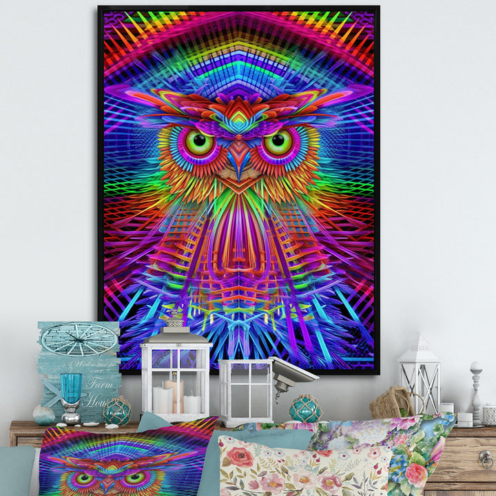Psychedelic Rainbow Owl Portrait - Owl Wall Decor