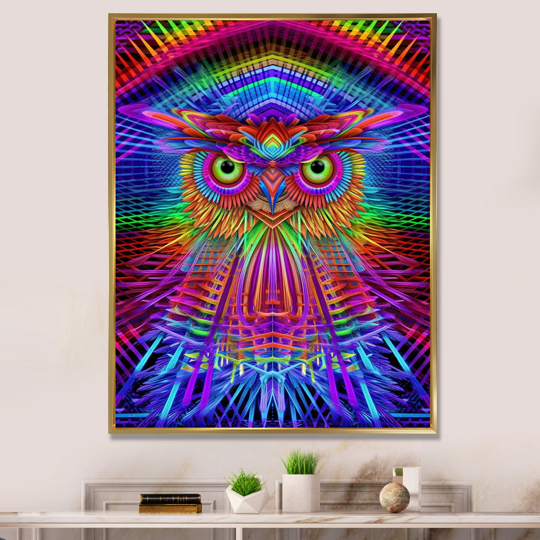 Psychedelic Rainbow Owl Portrait - Owl Wall Decor