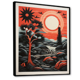 Retro Full Moon Landscape In Red And Black - Owl Wall Art Prints