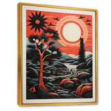 Retro Full Moon Landscape In Red And Black - Owl Wall Art Prints