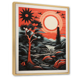 Retro Full Moon Landscape In Red And Black - Owl Wall Art Prints