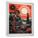 Retro Full Moon Landscape In Red And Black - Owl Wall Art Prints
