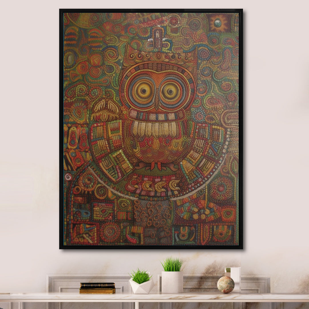 Tribal Portrait Of Owl - Brown Owl Wall Art