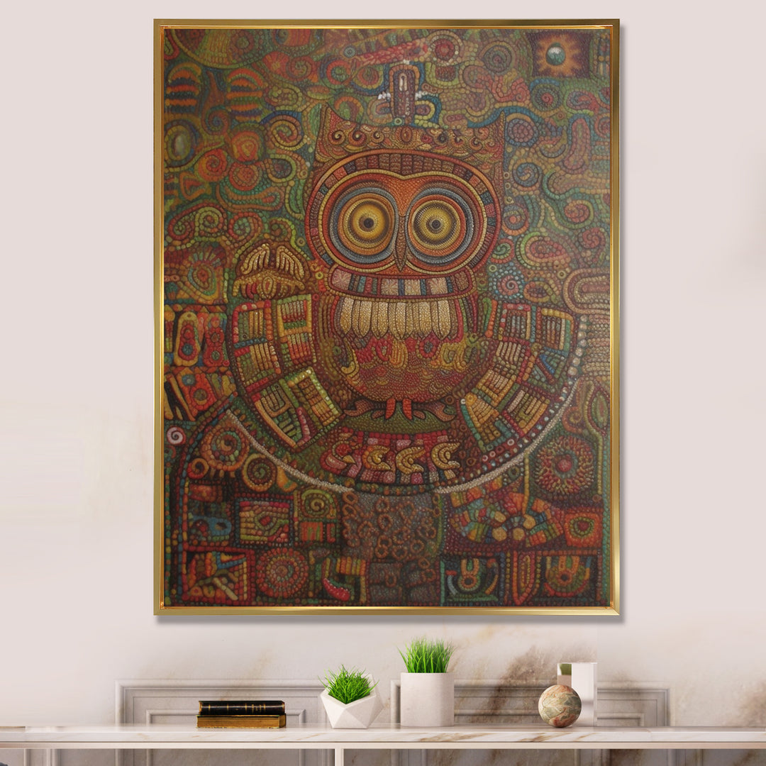 Tribal Portrait Of Owl - Brown Owl Wall Art