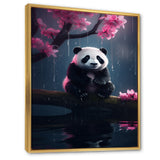 Cute Panda On Branch With Pink Flowers - Panda Framed Canvas Art