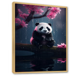 Cute Panda On Branch With Pink Flowers - Panda Framed Canvas Art