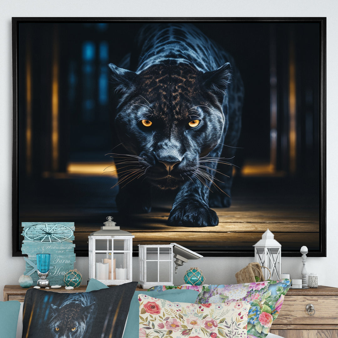 Glorious Black Panther Hunting Wild Nature - Panther Bedroom Wall Art